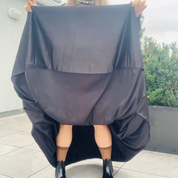 Anthro Full Satin Skater Drama Black Tie Dress Up Maxi Flare Skirt Pockets NWOT - Picture 14 of 16